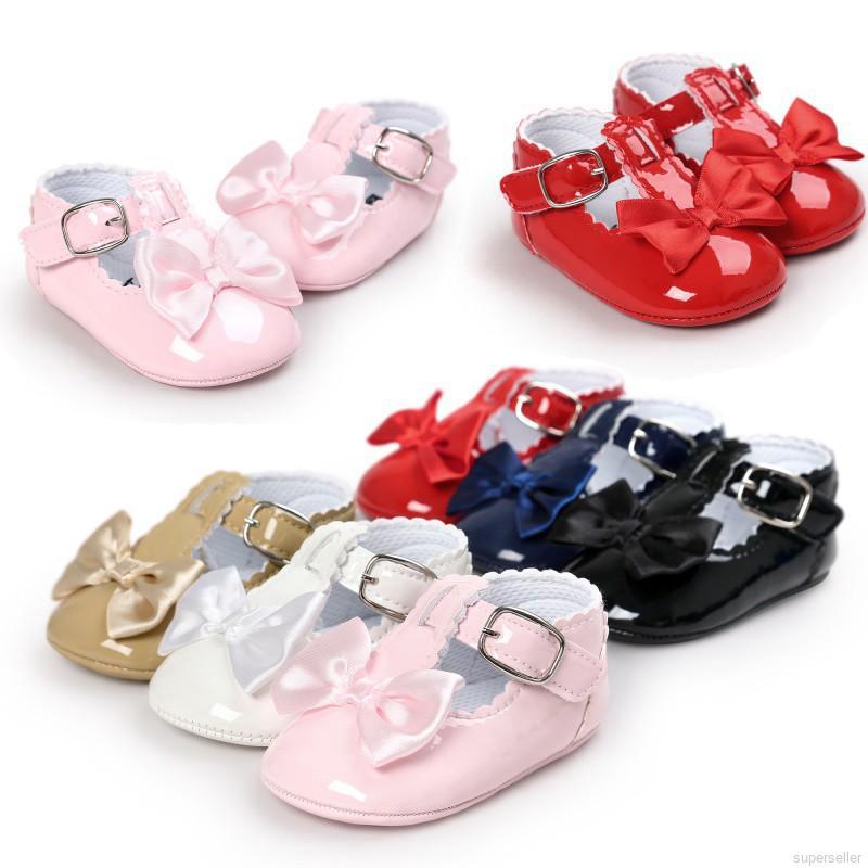 Sweet Baby Girls Princess Toddler Bowknot Infant PU Anti-skid Baby Shoes