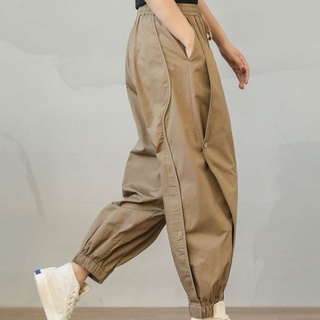 Japanese Tooling Pants 2021 Harem Casual Pants Women Drawstring Elastic