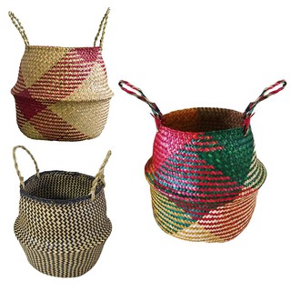 Color-colored natural seaweed woven shopping basket Nordic plant pots basket (1)