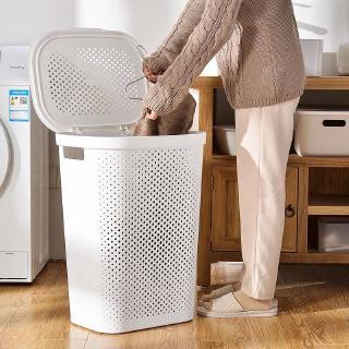 60L Large Imitation Rattan Japanese Hamper Plastic Laundry Basket Bathroom Dirty Clothes Storage