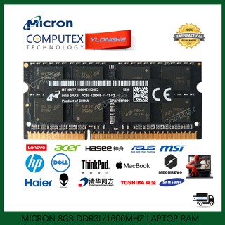 Micron 8GB DDR3L-1600 Mhz RAM PC3L-12800S 204 pin SODIMM Memory Module CL11 1.35V