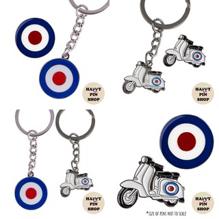Enamel Pin & Keychain Sets - Vespa and RAF Roundel (UK Mods Symbol, Ben Sherman Logo, The Who Logo)