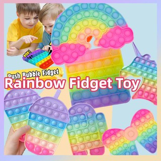 Rainbow Push Pop It Bubble Sensory Fidget Toys, Squeeze Sensory Toys