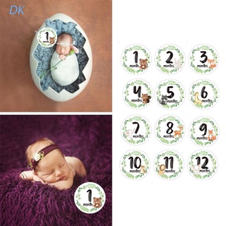 DK 12 Pcs/Set Newborn Milestone Memorial Month Stickers Floral Baby Monthly Stickers Photography Commemorative Card (1)