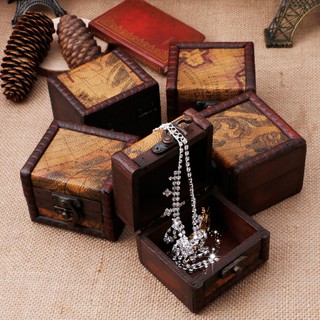 Cufflinks Gift Chest Box ღღVintage Small Jewellery Map Case Storage Wooden