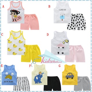 2Pcs Summer Baby Boys Girls Sleeveless Cartoon Print Tops Vest+Shorts 0-5Y