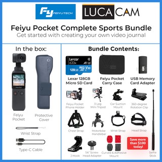 Feiyu Pocket Handheld 4K Gimbal Camera Complete Sports Bundle (Includes Lexar 64GB Micro SD Card, Carry Case and more!)