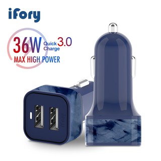 Car Charger 36W Adapter Double USB Smart Car Charger, iFory Fast Charging Auto-ID Dual USB Port Qualcomm Quick Charge 3.0-Dual USB 5V3A 36W Fast Car Charger Adapter Compatible with iPhone 11/Xs/Max/X iPad Pro/Air 2/Mini, Galaxy, LG, HTC and More