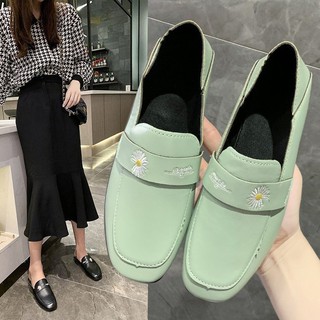 IELGY Buckle single shoes woman square shallow flat shoes casual lazy shoes