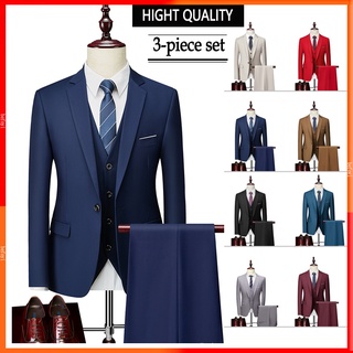 S-6XL Men Suits 3-Pieces Set Formal Business Wedding Casual Korean Slim Fit Blazer Office Coat Jackets Tuxedo Sut lelaki