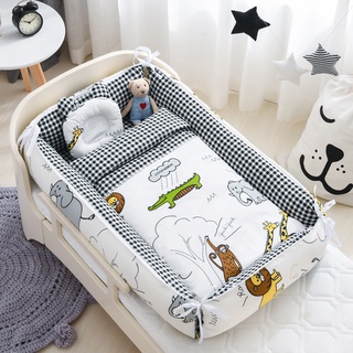【In stock】Cartoon Printing Portable Baby Bed in Bed Baby Play Yard Removable Bionic Bed with Quilt