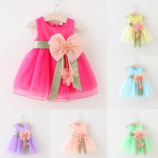 Little Girls Summer Dress With Bow Princess/Party/Wedding Style