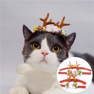 Christmas Pet Dog Puppy Cat Headband Cos Prop Reindeer Antlers Cap Flower Pet Costume Decoration Hats Accessories