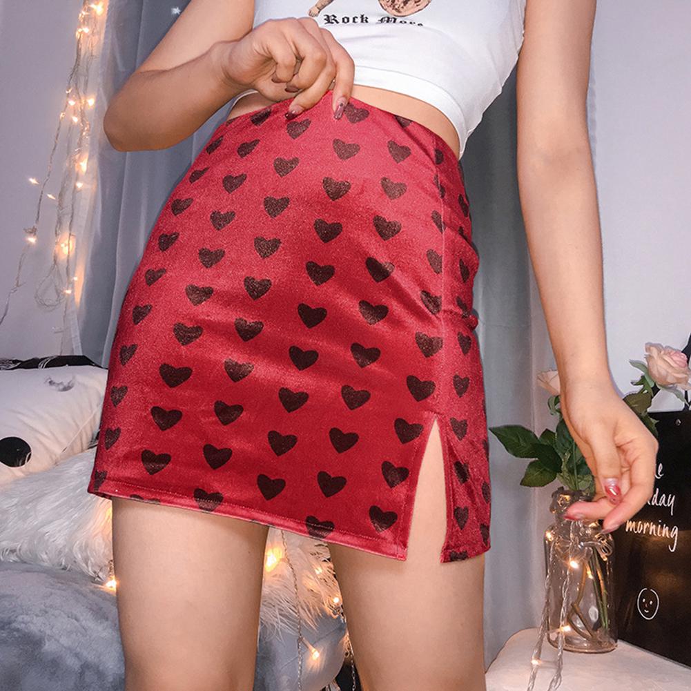 Sexy Women Vintage Fashion Stretchy Love Printed Straight Skirt