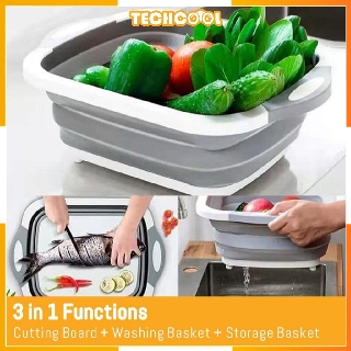 Foldable Food Washing Basket Chopping Board 2 in 1 Multifunctional Vegetable Fruit Cutting Board Kitchen
