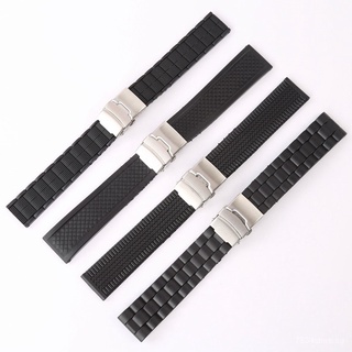 Silicone Strap Wheel Pattern Diamond Rubber Wear-Resistant Waterproof Butterfly Clasp Black Pattern Smart Watch Diving Watch Steel