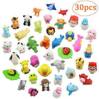 30PCS Funny Toys Animal Shaped Erasers Collectible Assorted Puzzle Erasers