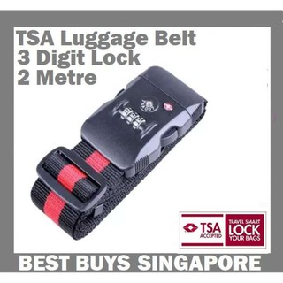 TSA Luggage Belt Strap 3 Digit Combination Baggage Lock - Black / Red 2Metre
