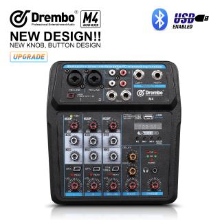Drembo M-4 Mini Mixer Audio DJ Console with Sound Card, USB, 48V Phantom Power for PC Recording Singing Webcast Party