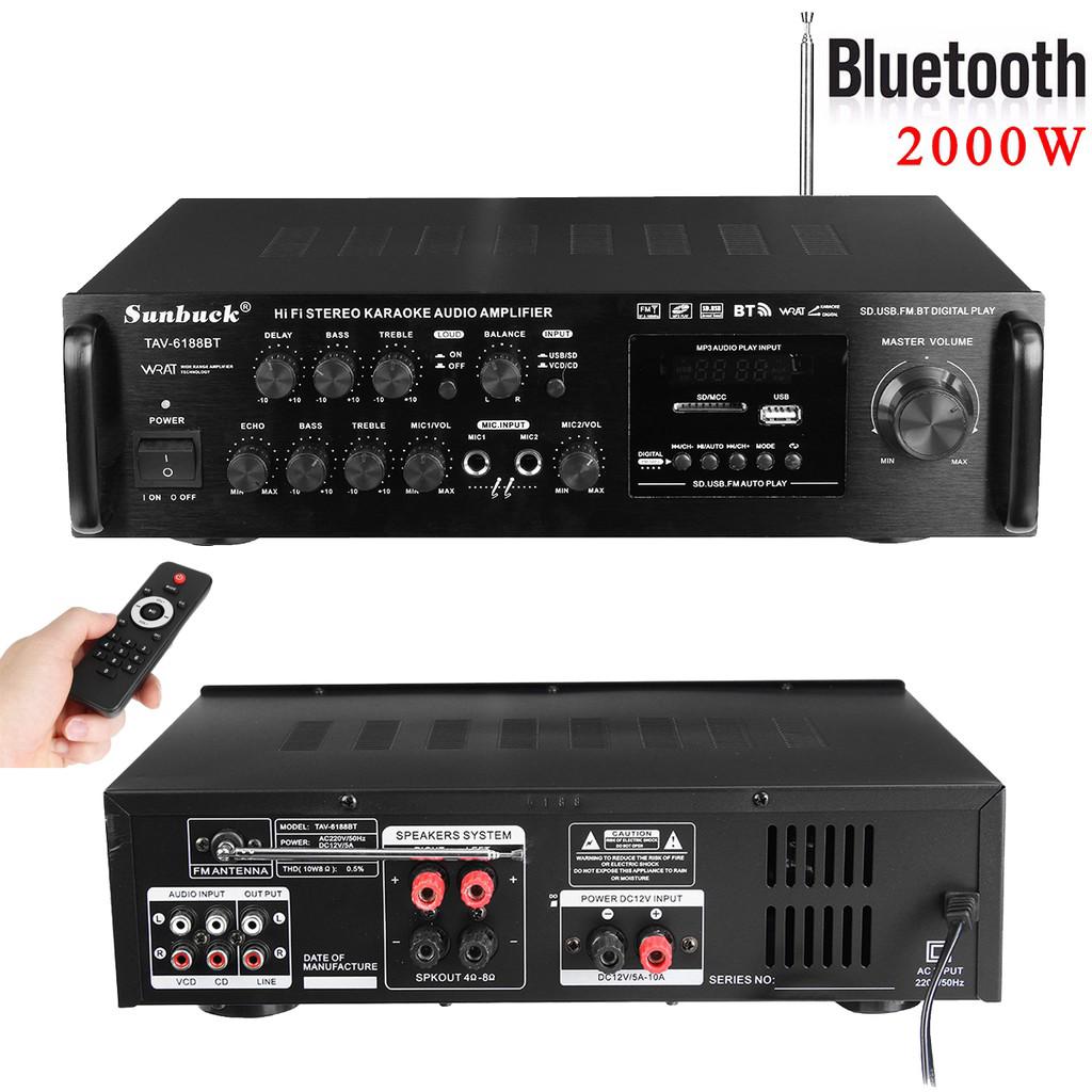 Becornce Becornce 110-230V 2000W 2X1000W Setero Bluetooth Karaoke Amplifier RC 2 MIC Input FM Home