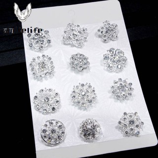 12 Pcs/ Set Women Crystal Diamante Small Brooches Pin