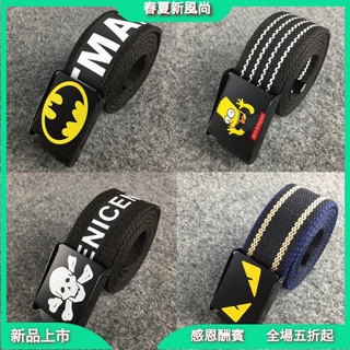 【HRMonopoly】Brand Leather Belt Male and Female Students Youth Korean Version Fashion Canvas Waistband Simpson Smooth Buckle Cloth Fabric Leather Belt Pant Belt Waistband COD