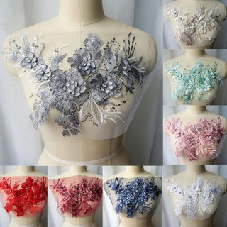 Vintage Flower Sequin Lace Embroidery Applique Rhinestone Collar Patch Wedding Bridal Dress DIY