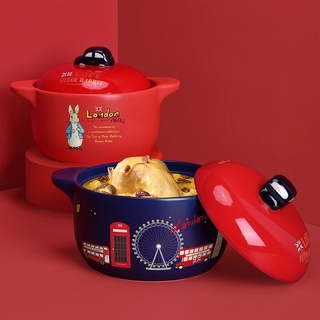 Peter Rabbit Casserole Ceramic Pot Soup / Stew Pot With Cover Lid Gas Stove 1600ML PR-T1420 Red / Navy Blue