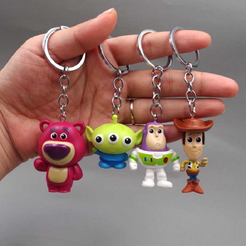 4pcs Toy Story Action Figure Toy Woody Strawberry Bear Keychain Pendant Gifts