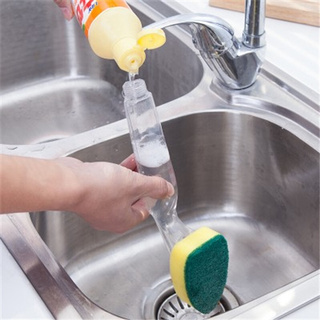 Kitchen Dish Washing Up Brush Sponge With Liquid Dispenser Handle Scourer Refill