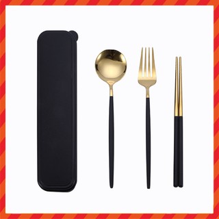 4pcs Set Korean 304 Stainless Steel Reusable Portable Stainless Steel Cutlery Set Portuguese Spoon Fork Chopsticks Student Three-Piece Gift