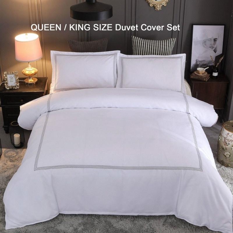 Luxury Embroidery Soft Bed Sheet Set Queen King Size White Hotel Bedding