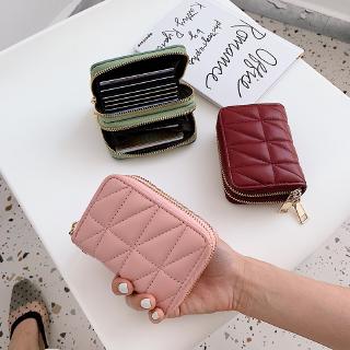 Super Soft Pu Leather Short Zip Wallet for Women Credit Card Holder Plaid Minimalist Purses Pink Passport Case Clutch