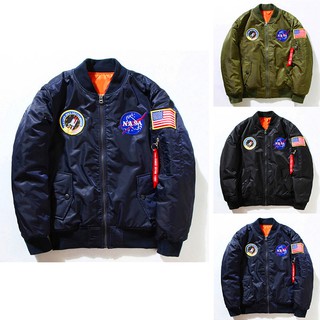 Men Fashion Collar Coat NASA Print Bomber Jacket Badge Embroidered Coat Thin