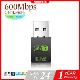 2 in 1 Wireless Bluetooth 4.0 Adapter Plus 600Mbps WiFi Receiver USB Dongle Network Card