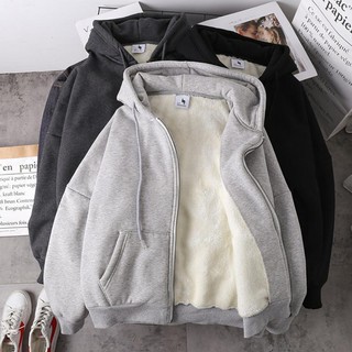 [Contrasting Style Gray Coat Women] [Seckill Style] Outerwear 2020 Women Autumn Winter Brushed Thickened Korean Student All-Match Loose Hooded Zipper Cardigan Sweatshirt