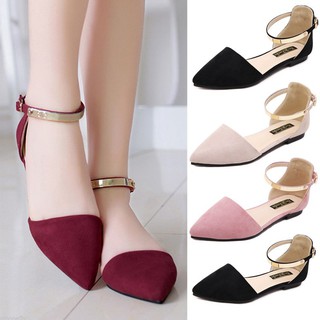 Women's Pointed Toe Ankle Strap Shoes Ballet Flats