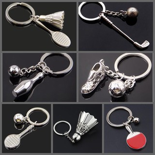 Small gifts of ball sports souvenirs Tennis, football, badminton, golf, bowling, table tennis simulation metal key rings decorated sporting event prizes