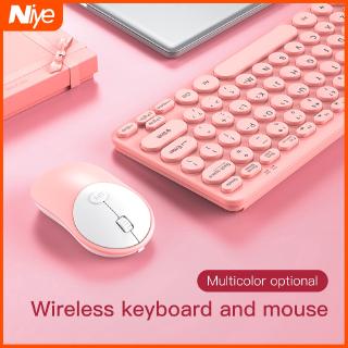 Niye Wireless Mouse and Keyboard Set 2.4GHz Wireless Transmission Technology Mute Game Office Universal Mouse and Keyboard Macaron Colorful Colors