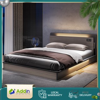 Addin Modern Wooden Storage Bed with Integrated Lighting and Time Display BF0118MY