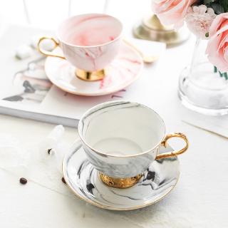 EHONGHONG Chic Marble Ceramic Coffee Cup Saucer Sets Fashion drinkware Gold Plated Porcelain Tea Milk Breakfast Morning Milk Can Mugs Drinkware