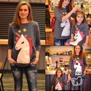 SID-Mother And Daughter Unicorn Matching Clothes Women T-shirt Tops Kids Girls