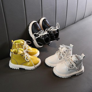 Autumn Children Casual Leather Martins Boots Baby Girls Boys Lace-Up Shoes Walking Shoe