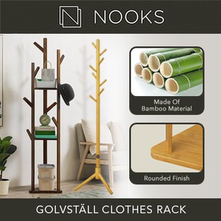 Golvställ Clothes Coat Hat Rack Bedroom Hanger | Strong Bamboo | Sturdy