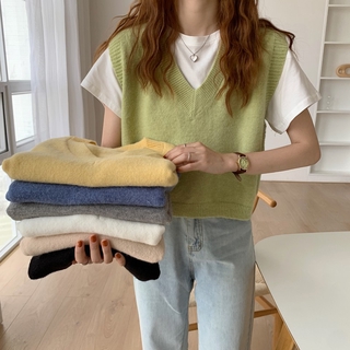Spring 2021 new women s western style loose and thin V-neck sweater outer wear goose yellow knitted vest