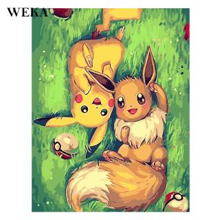 weka DIY Acrylic Paint on Canvas Cartoon Oil Painting By Numbers DIY Pikachu 40 x 50cm For Home Wall Decor Chic