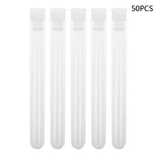SEL♀ 50Pcs/Pack 12x100mm Transparent Laboratory Clear Plastic Test Tubes Vials With Push Cap School Lab