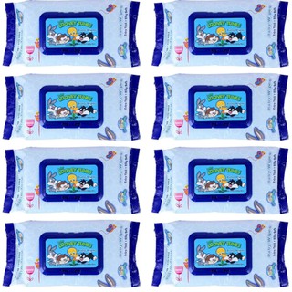 x8 Looney Tunes Baby Wipes 80s Wet Wipes Plastic Cover Lid Bundle of 8