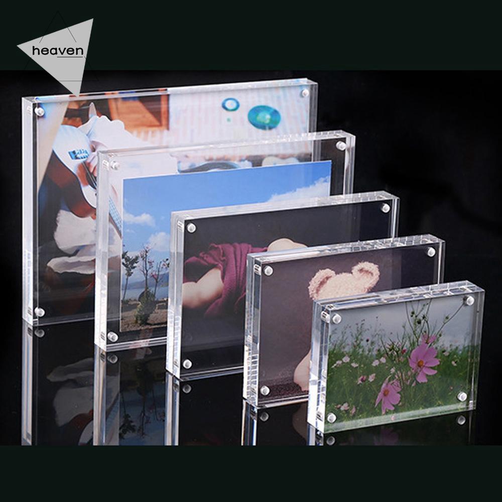 Best Freestanding Clear Acrylic Magnetic Picture Photo Frame Business Card Hold❤