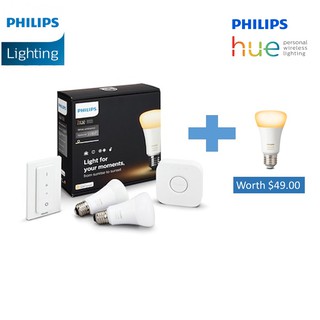 (Living Room Bundle 2) Philips Hue White Ambiance Smart Starter Kit + 1 HUE White Bulb